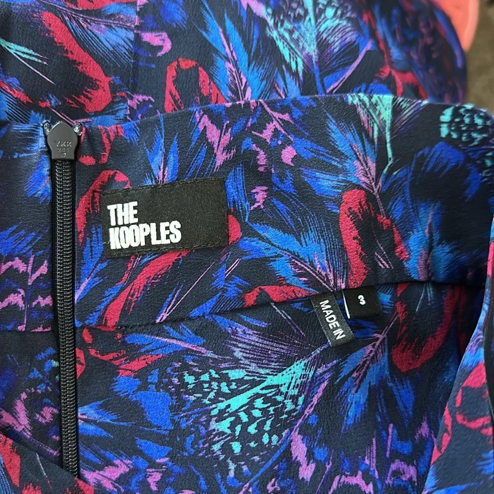 The Kooples Silk Blue Feather Print Midi Skirt with Twist Womens EU 3 US 8